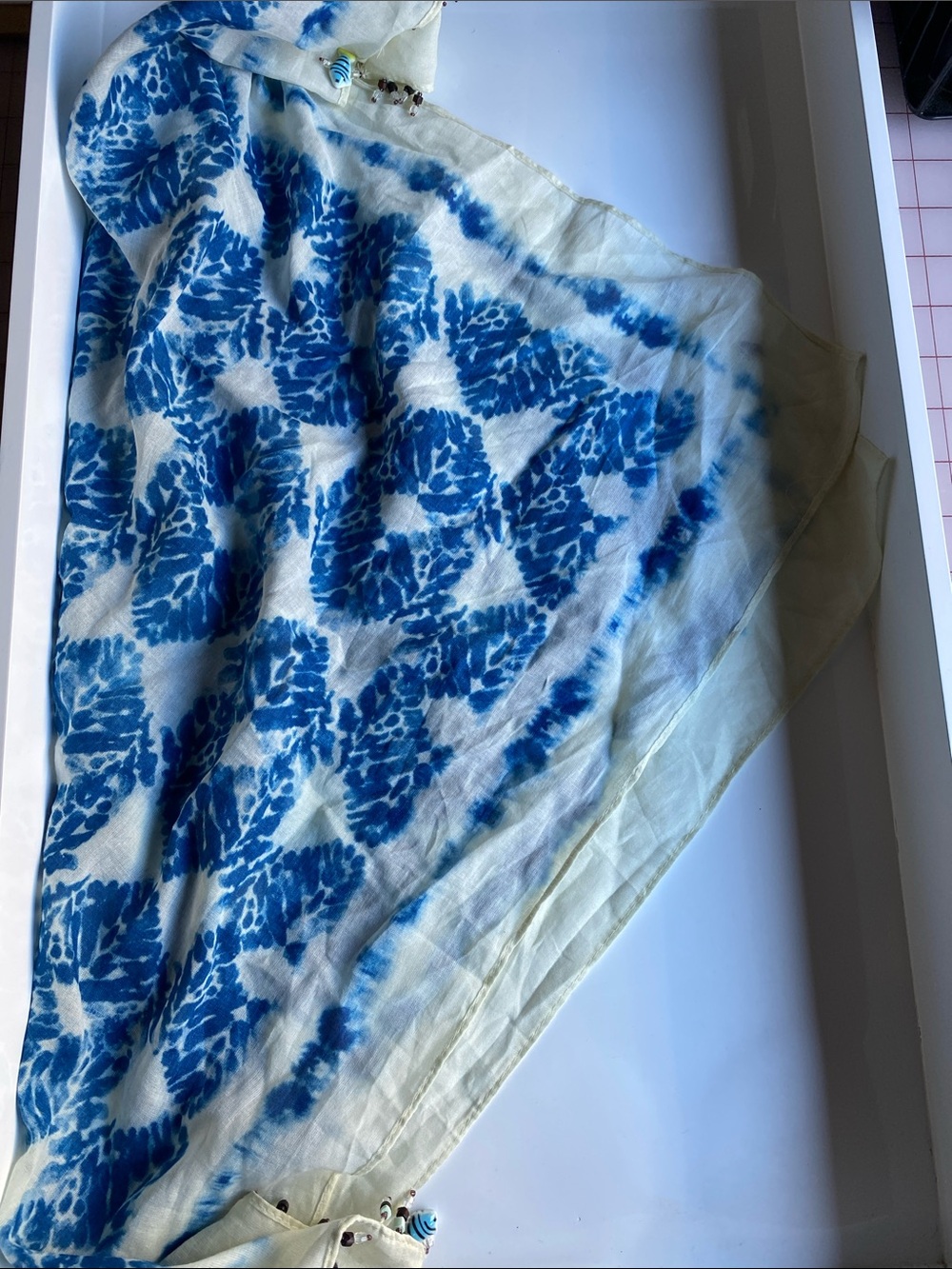 Zara Blue and Cream Patterned Lightweight Scarf